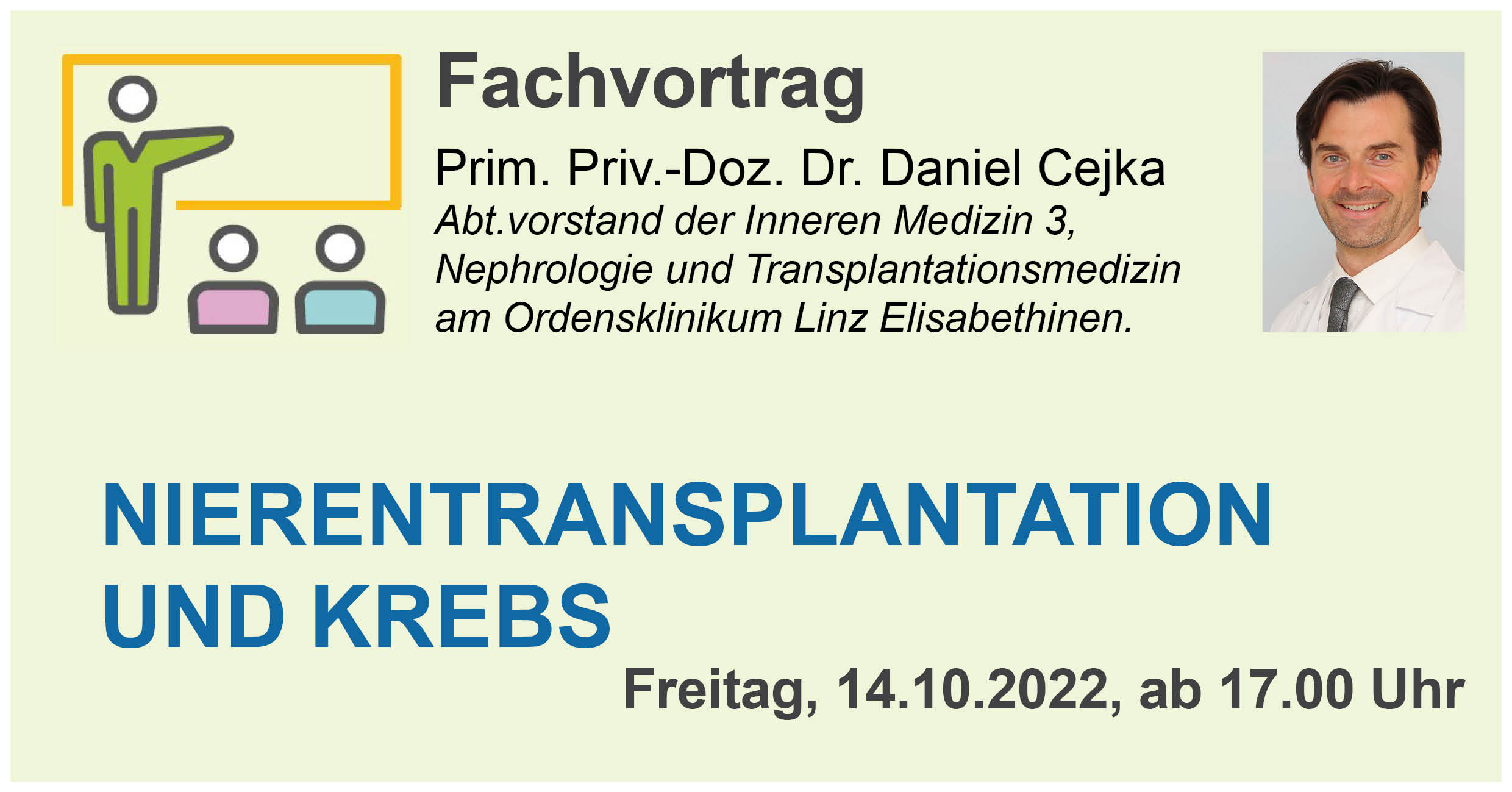 Online Fachvortrag „Nierentransplantation & Krebs" mit Prim. Priv.-Doz. Dr. Daniel Cejka